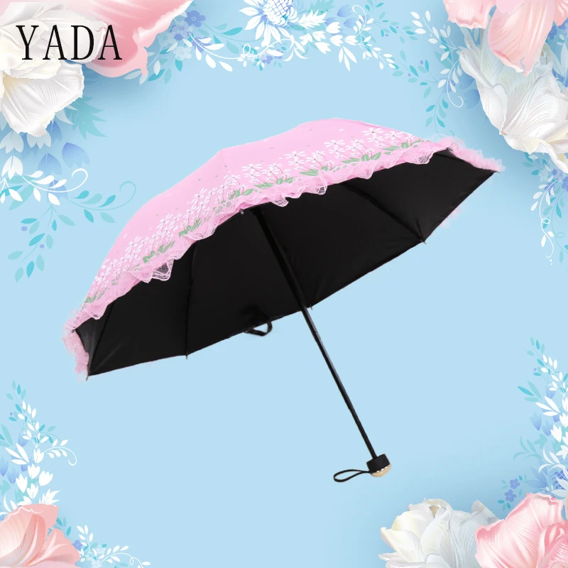 

YADA Custom Creative Flower Lace Umbrella Reinforced Sunscreen Parasol Folding Princess Umbrella Waterproof Plant Umbrella YS634