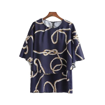 

Chain Pattern Women Poplin Stain Blouses New 2019 Summer Boho Ladies Double-layered Ruffles Shirts Elegant Girls Chic Tops femme