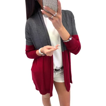 

2019 Women Autumn Winter Cardigan Long Loose Knit Sweater Ladies Fashion Elegant Hit Color Korean Jumper Cardigan Coat Vestidos