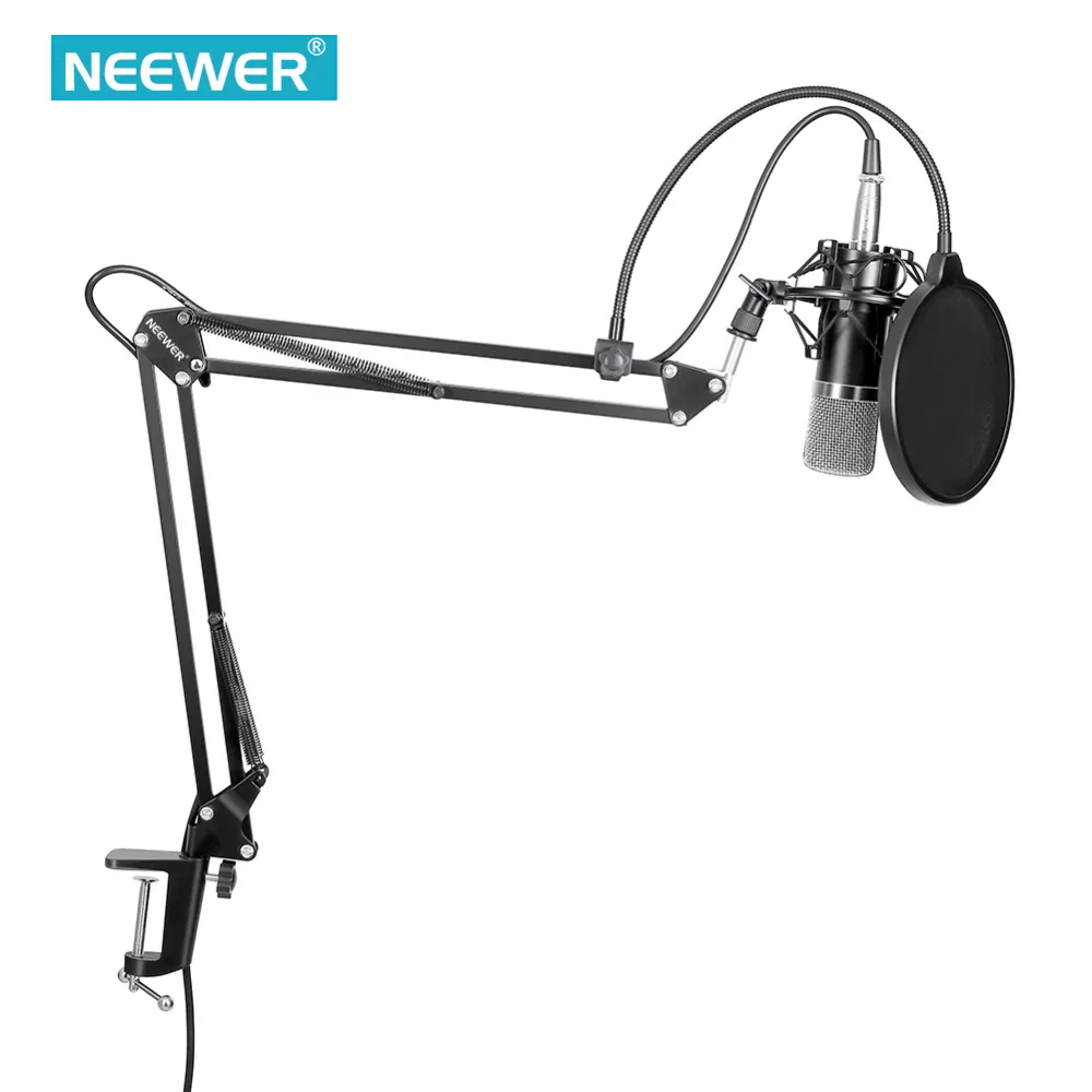 Neewer NW-700, профессиональный конденсаторный микрофон и ножничная подставка+ кабель XLR+ монтажный зажим и поп-фильтр и фантомный источник питания 48 В