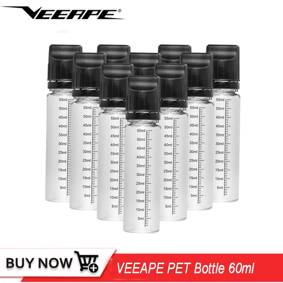 

10pcs Veeape e-liquid Vape Bottle 60ML PET Plastic Ejuice Bottles Childproof Cap Long Thin Tip Dropper Bottles for e-cigarettes