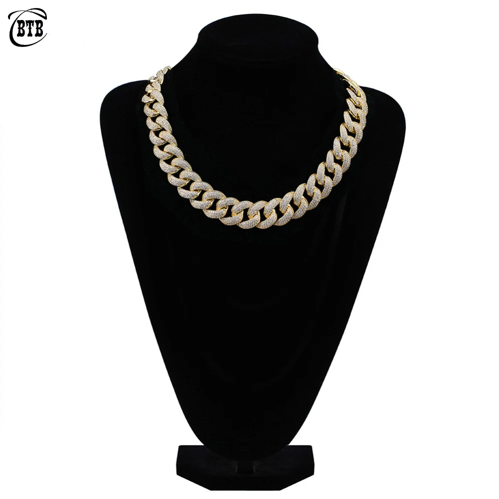 

18mm Male Miami Cuban Link Chain Necklace Silver/Gold Color Iced Out Cubic Zircon Hip Hop Jewelry For Rock Men Women Gift