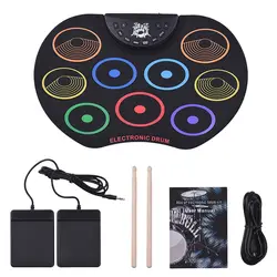 HLBY-Электронные Ударные установки комплект Roll-Up drum Set 9 кремния барабана колодки USB/Батарея работает с голени педали для детей