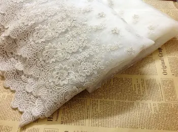 

10 yards ivory cream Lace fabric, Embroidered tulle lace fabric with floral