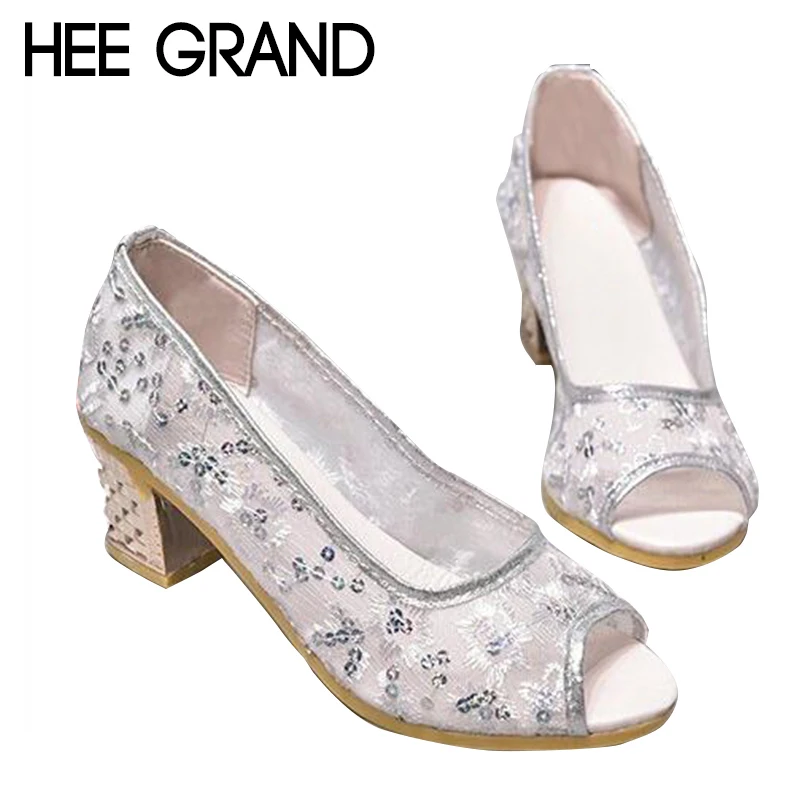 

HEE GRAND 2018 New Summer Bling Sandals Woman Slip-on Pumps Peep Toe High Heels Strap Flip Flops Sandals XWZ5143