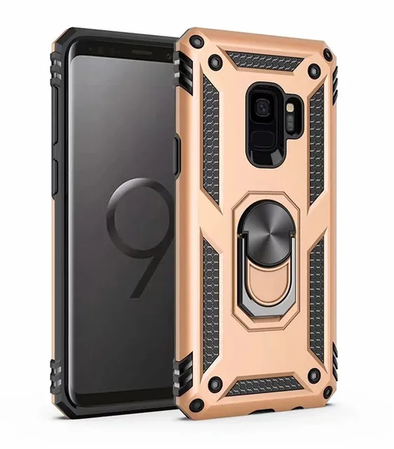 For Samsung Galaxy S8 S9 Plus Case Luxury Car Magnetic Rugged Armor Cover for Galaxy Note 8 9 Stand Shockproof Finger Ring Cover Gold