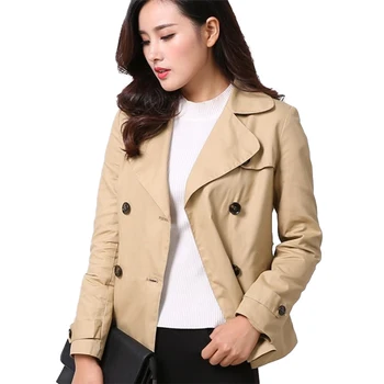 

Double-breasted Short Trench Coat Women Spring Autumn Cotton Casual Tops Students Coat Plus size Slim Windbreaker Female A2612
