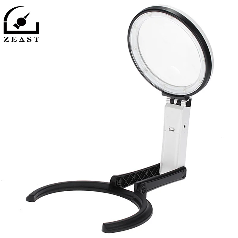 2X 5X Foldable 10 LED Table Desk Stand Reading Magnifier Loupe
