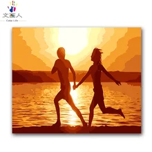 Закат на море фигурка влюбленных diy картина маслом по номерам с комплектами для друга Свадебные украшения Ом Декор Раскраска по номерам