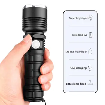 

Super Bright LED Flashlight Zoomable Torch 18650/26650 USB Hunting Light