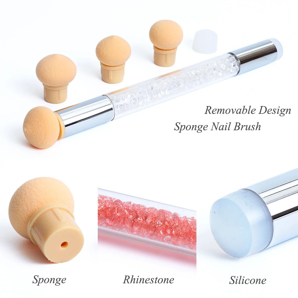 1 Набор спонж для рисования на ногтях кисть Стразы ручка двухсторонняя акриловая Силиконовая ручка для стемпинга градиентная живопись инструмент для маникюра JIA15