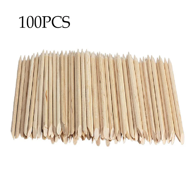 100pcs Nail Art Wood Stick Cuticle Pusher Remover Manicure Pedicure