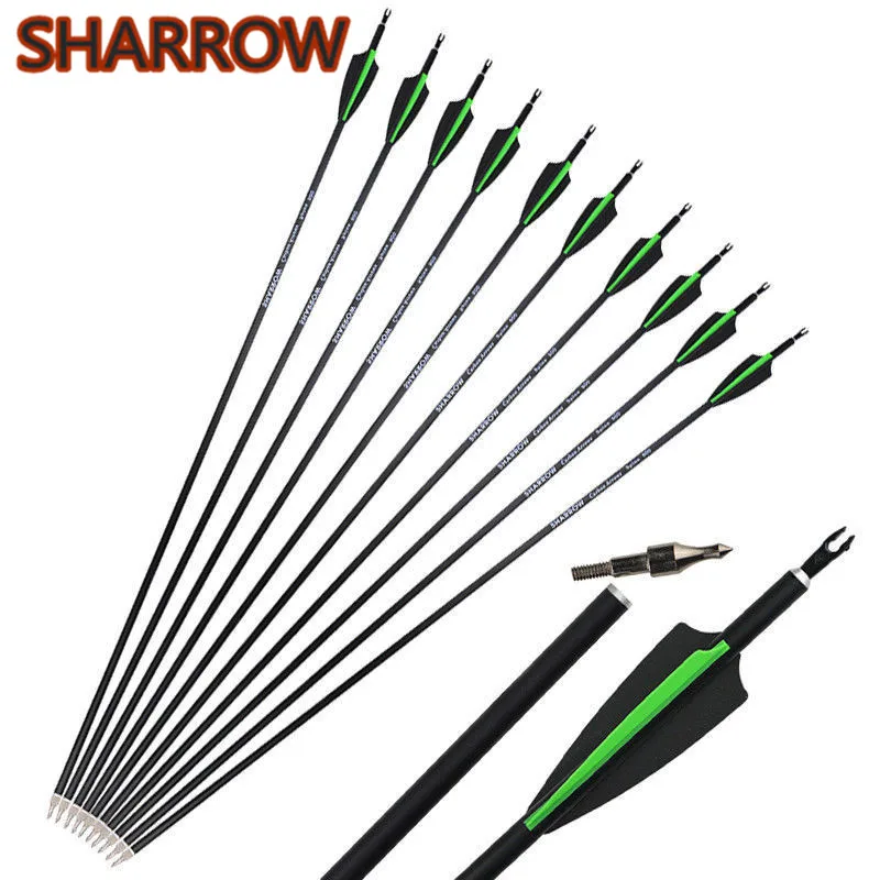 

12Pcs 30" Archery Carbon Arrows SP 500 Replacement Broadhead Compound Recurve Bow Outdoor Target Practice Shooting Accessories