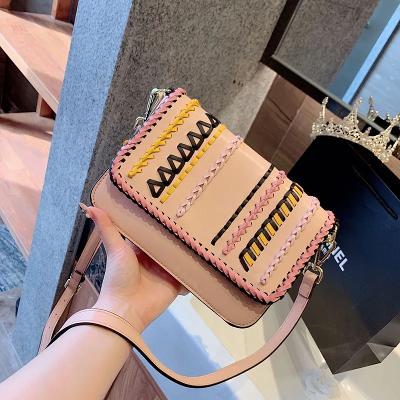Famous design luxury brand LOGO Genuine Leather Women woven Shoulder Bag Mini Flap Handbag Hand Bag Ladies Bag with box