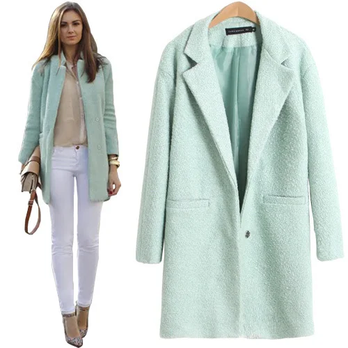 New Free Shipping Winter Coat Mint Green Wool Coat Full Blends S,M,L,XL