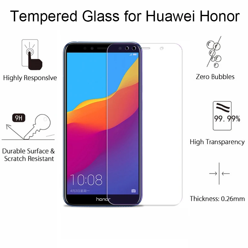 9H HD закаленное стекло для huawei Y6 Prime Y9 Y7 Y5 Prime Защитное стекло для экрана на huawei Honor 7A 7C Pro пленка стекло