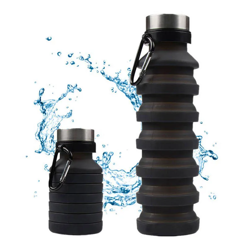 

550ml Silicone Foldable Water Bottle Portable Outdoor Travel Sports Folding Kettle Coffee Cup Camping Hiking Mug with Carabiner