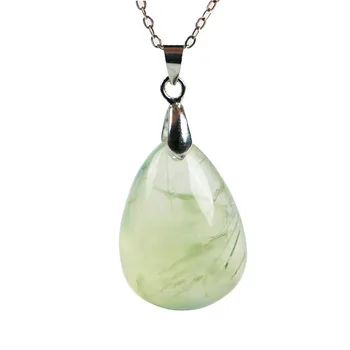 

Genuine Green Natural Prehnite Gemstone Water Drop Bead Necklace Crystal Pendant 26*19*10mm