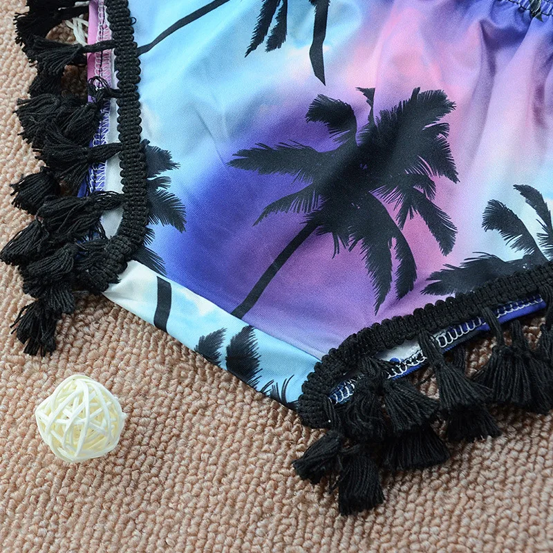 Girls Kids Swimwear 2pcs Baby Children Swimsuit Infant Swimming Wear Beach Coconut Tree Print Bikini (4)