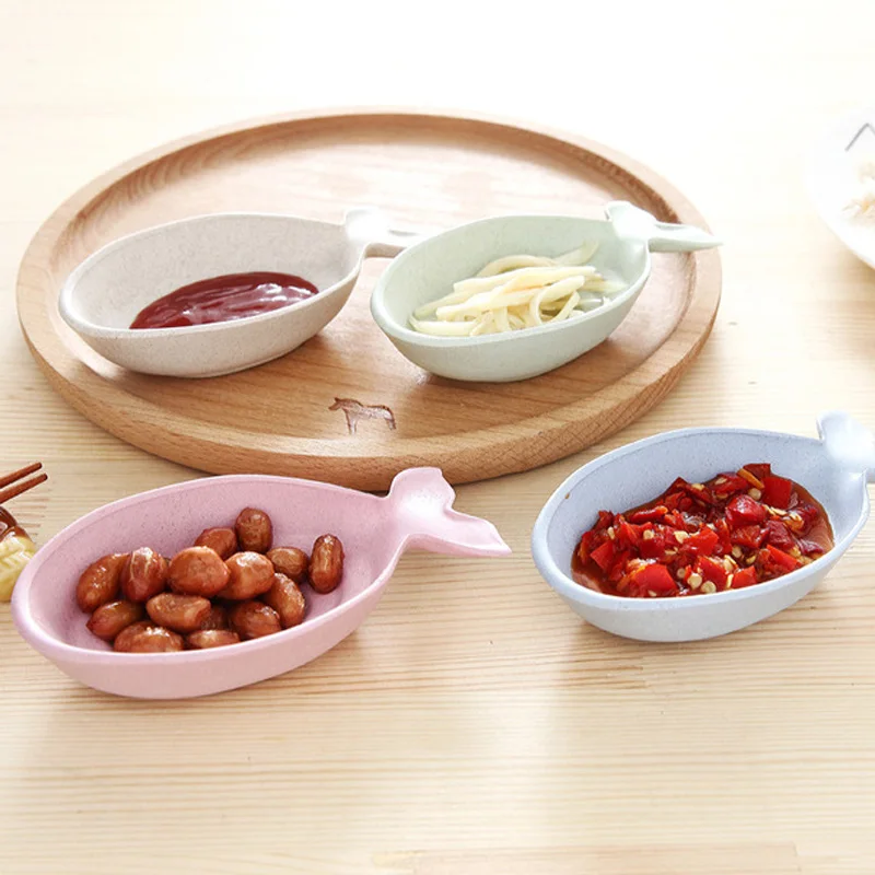 FHEAL Wheat Straw fish Shape Multifunctional Dish Vinegar Soy Sauce Snack Plate Environmental Spice Jar Kitchen Accessories (14)