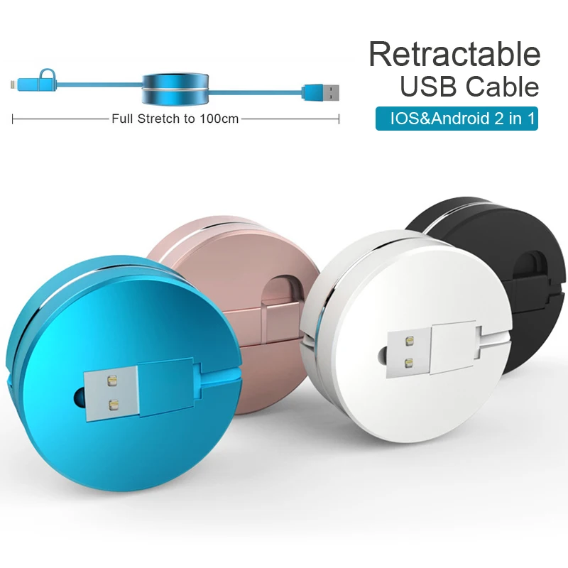عالية الجودة 3.3 قدم 2 في 1 قابل للسحب usb كابل شحن كبل مزامنة ل فون 5/5 s 6 /6 s زائد ipad الروبوت سامسونج غالاكسي
