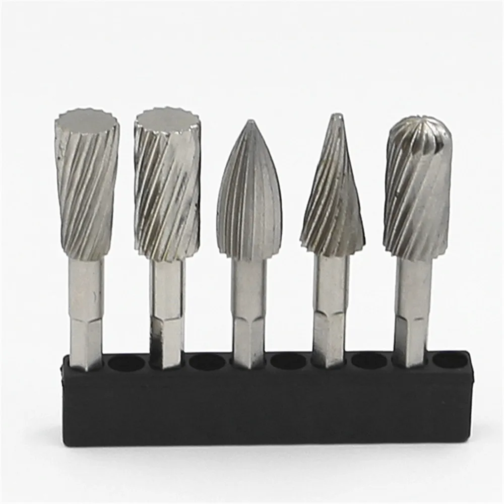 5pcs 1/4'' hex Shank HSS Steel Rotary burrs Cutter Engraving Grinding