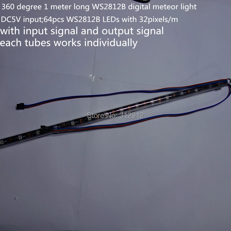 1 м длинные 3D WS2812B цифровой метеор света; пикселей трубки; 360 градусов освещения; DC5V вход; 64 шт. WS2812B светодиодов с 32 пикс./м