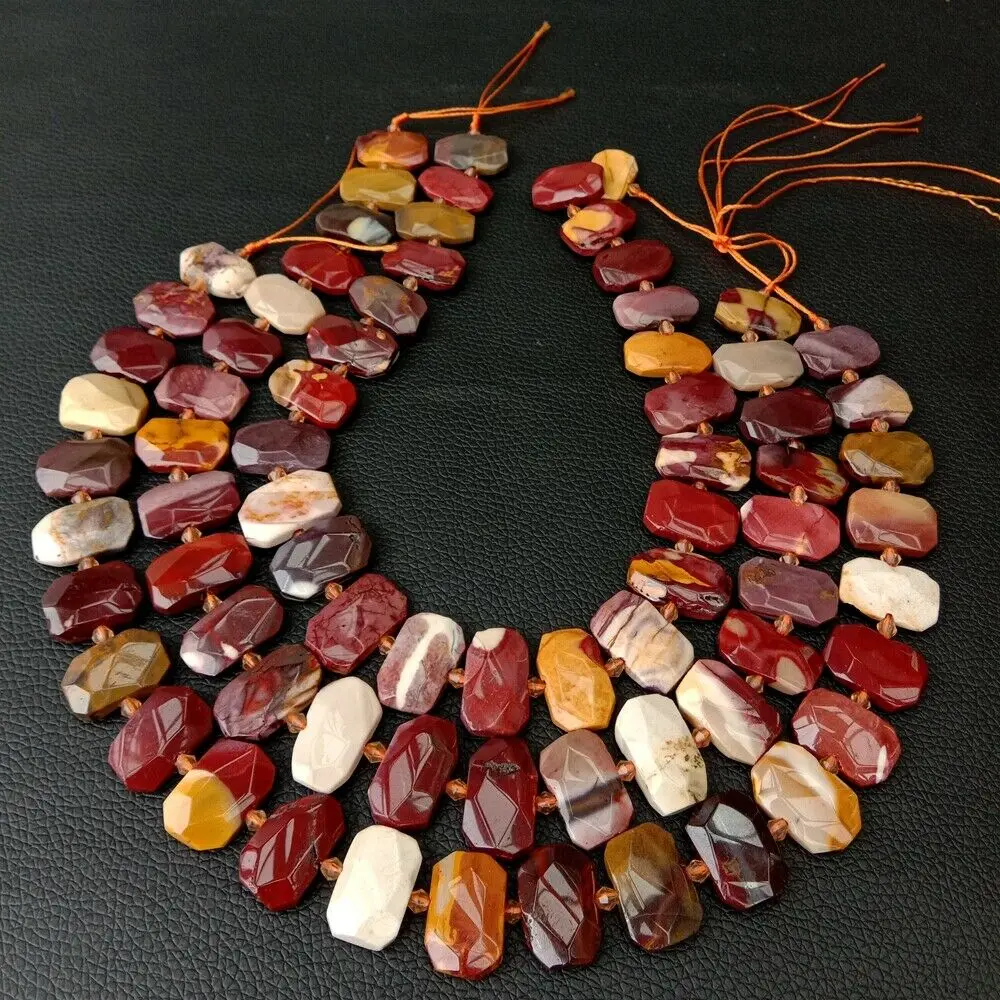 

SE11399 Faceted Mookaite Stone Slab Cushion Rectangular Nugget Slice 15" Strand