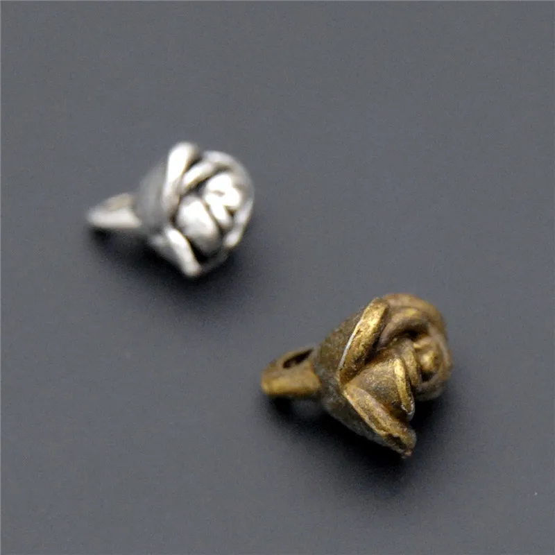 

10Pcs Antique Silver And Bronze Metal Rose Flower Charm Accessories For Jewelry Making 7mm A102/A103