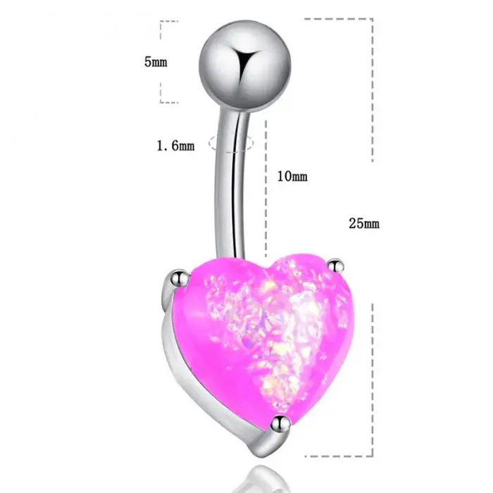 Surgical Steel Navel Belly Button Ring Opal Glitter Heart Piercing Navel Nail TT@88