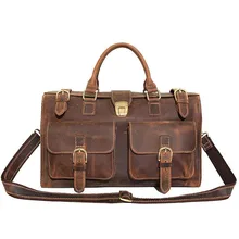 News Crazy Horse perfectly natural cow leather men’s briefcase bag laptop bag for men handbag purse Travel Bags hot sale