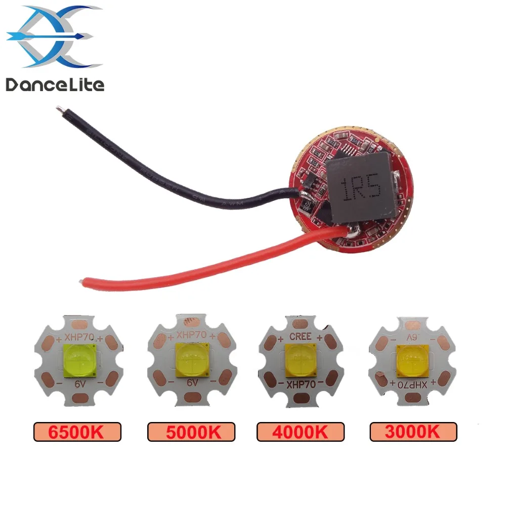 

22mm 3.7V input Output 6V Boost Driver Circuit Board + Genuine XHP70 6500K/5000K/4000K/3000K LED Emitter with 20mm Copper Plate