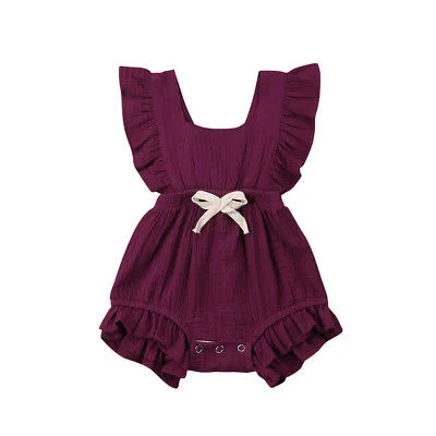 Детская одежда; популярные модели; хлопковый комбинезон ярких цветов с кружевными рукавами для папы-фу; 11 цветов на выбор - Цвет: Фиолетовый