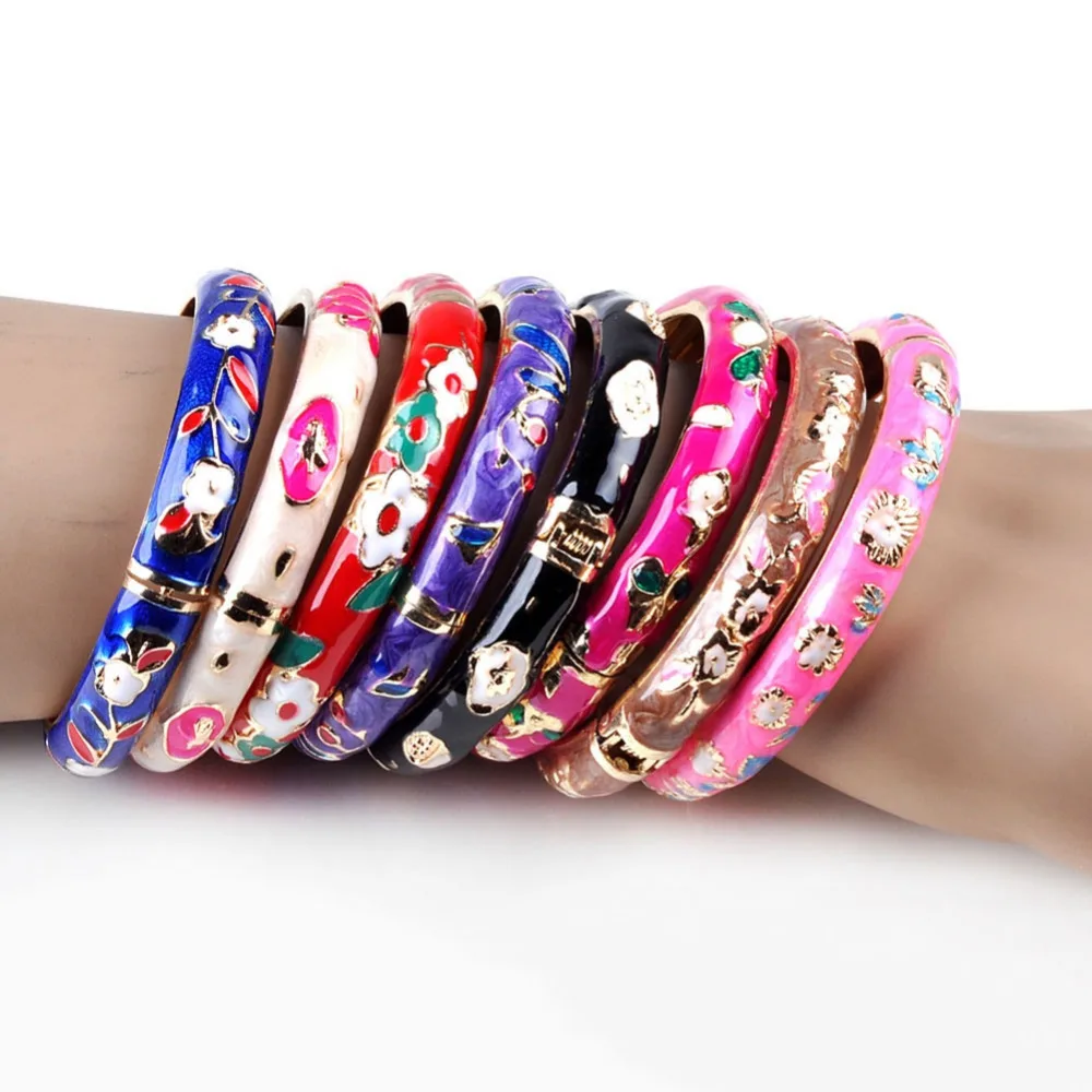 

Women Fashion Enamel Cloisonne Flower Bracelet & Bangle 2019 New Design Bangle Cuff Multicolor 6 Pcs/set Free Ship