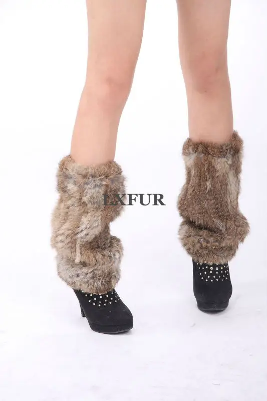 Fashion Winter Womens Leg Warmer Real Knitted Rabbit Fur Leg Warmer