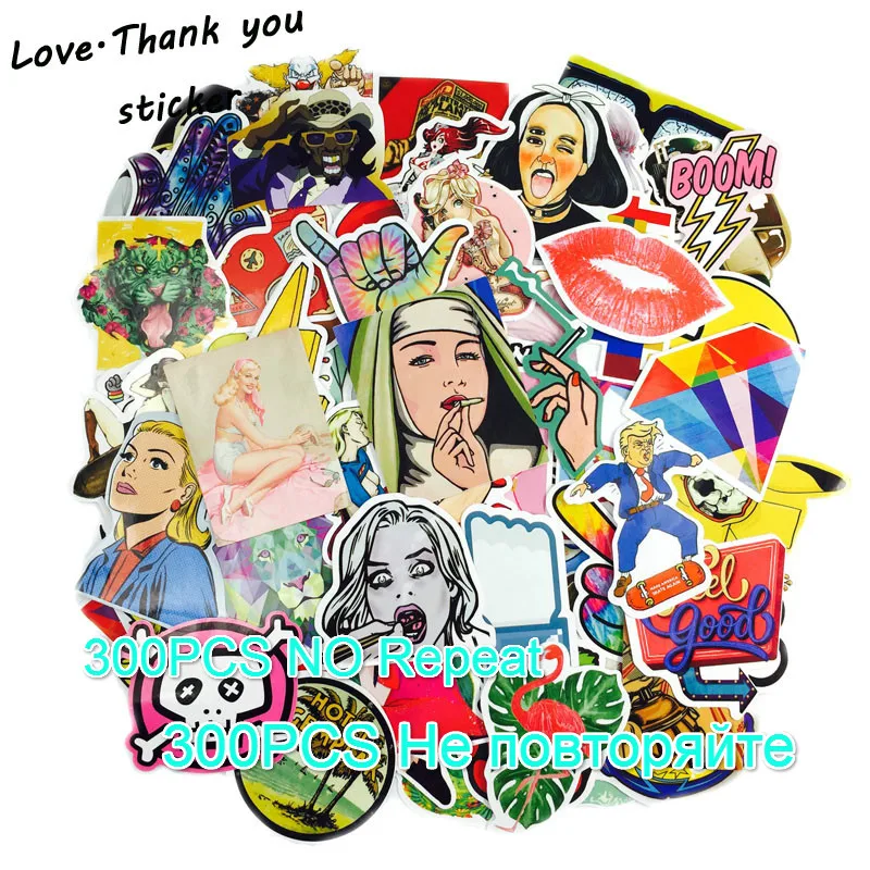HOT 300PCS JDM car styling funny cool sticker bomb waterproof graffiti Doodle sticker skateboard decal toy