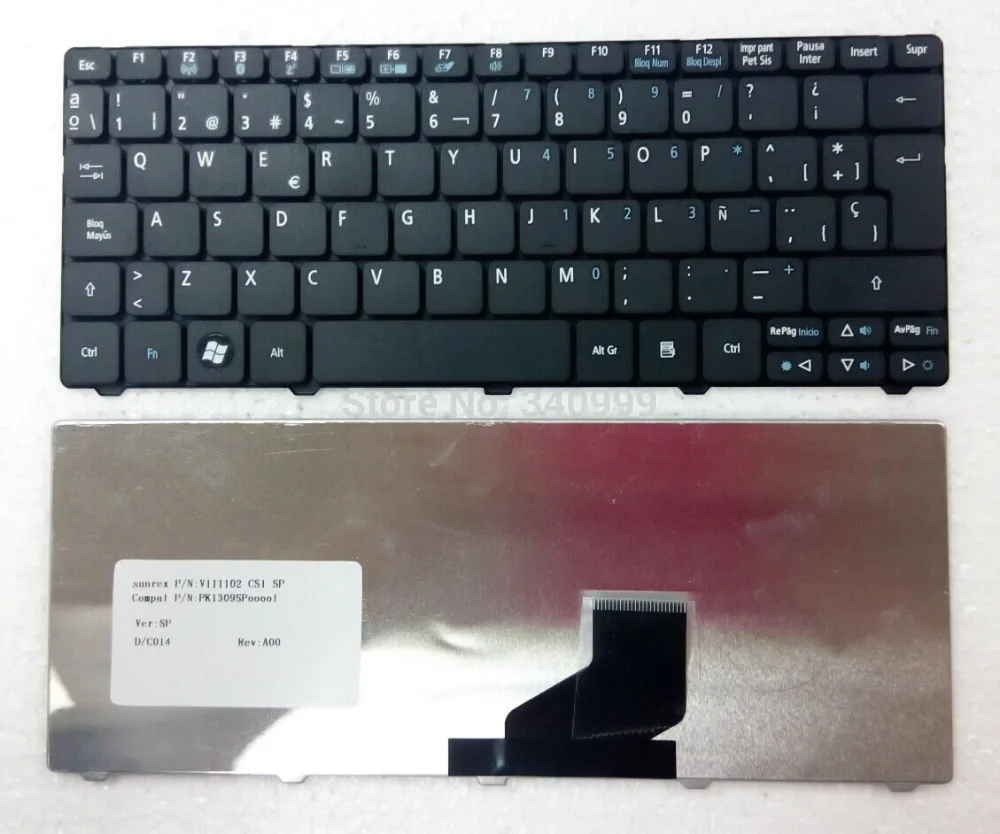 Клавиатура для ноутбука Acer Aspire One 532h 521 522 533 D255 D255E D260 D257 черная с испанской