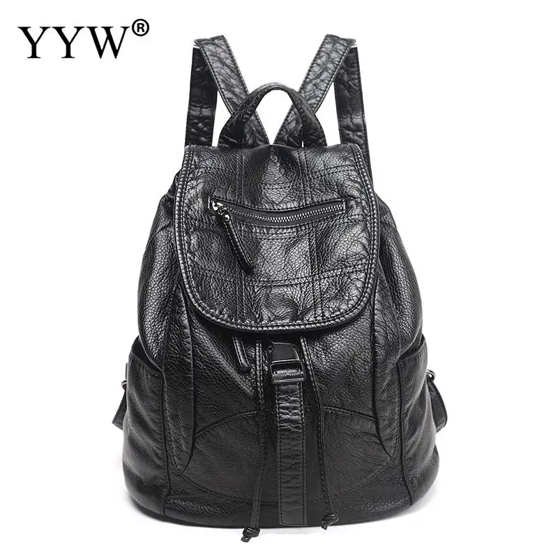 

YYW PU Leather Backpack Women Men Casual Black Large Capacity Travel Bags for Teenager Girl Schoolbags Shoulder Bag New