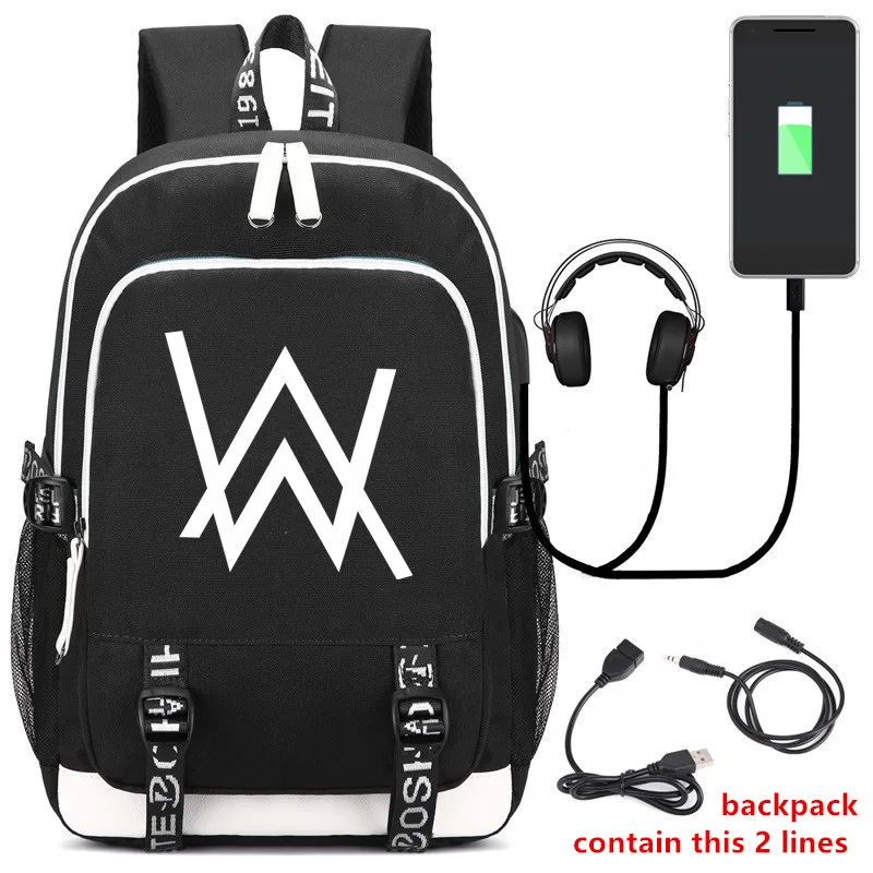 

DJ Alan Walker Backpack School Bag USB Charging Laptop Backpacks for Teenager Male Mochila Leisure Travel Backpack Anti Thief