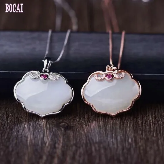 

New 925 silver set with natural stone necklace pendant wishful lock rich and elegant pendant woman's pendant