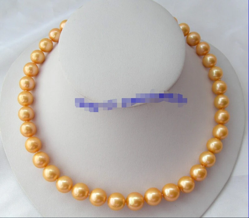 

>>>>stunning big 12mm gold round freshwater pearl necklace 14K solid gold g851