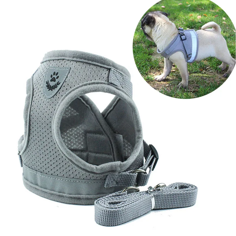 

Mesh Small Dog Harness with Padded Vest for Puppy and Cat Safe Reflective Pet Dog Walking Harness Leads and Nylon Leash S M L XL