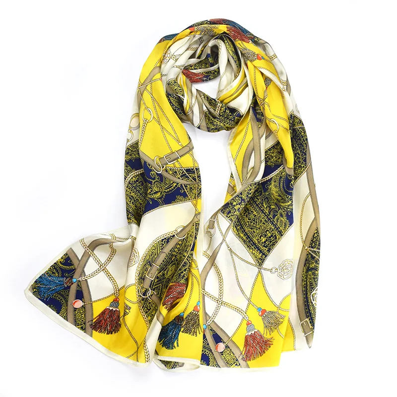 

Women's Silk Scarf 100% Silk Yellow Printed Scarf 55x 173 cm Autumn and Winter Silk Slip Natural Fabric High Quality