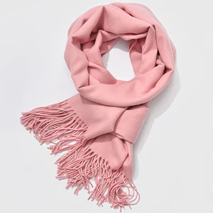 Luna& Dolphin, Женские однотонные кашемировые шарфы с кисточками, зимний толстый теплый шарф, высокое качество, Женская шаль, Пашмина, палантин - Цвет: baby pink