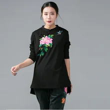 Плюс Размер Женская одежда короткий спереди длинный китайский стиль ручной пуловер с рисунком Осенняя хлопковая футболка футболки топы 4XL XXXXXL