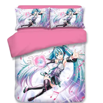 

3pcs/set Anime Hatsune Miku 3D Printed Bedding Sets With Pillow Cases + Duvet Cover for Twin/queen/ king bedding set for room 02
