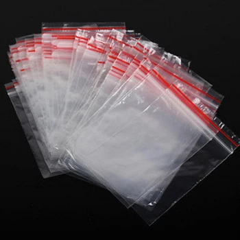 

100Pcs Clear Bag Resealable Plastic Bags Red Grip Self Press Seal Resealable Zip Lock Plastic Packaging Bags Jewelry Pouch