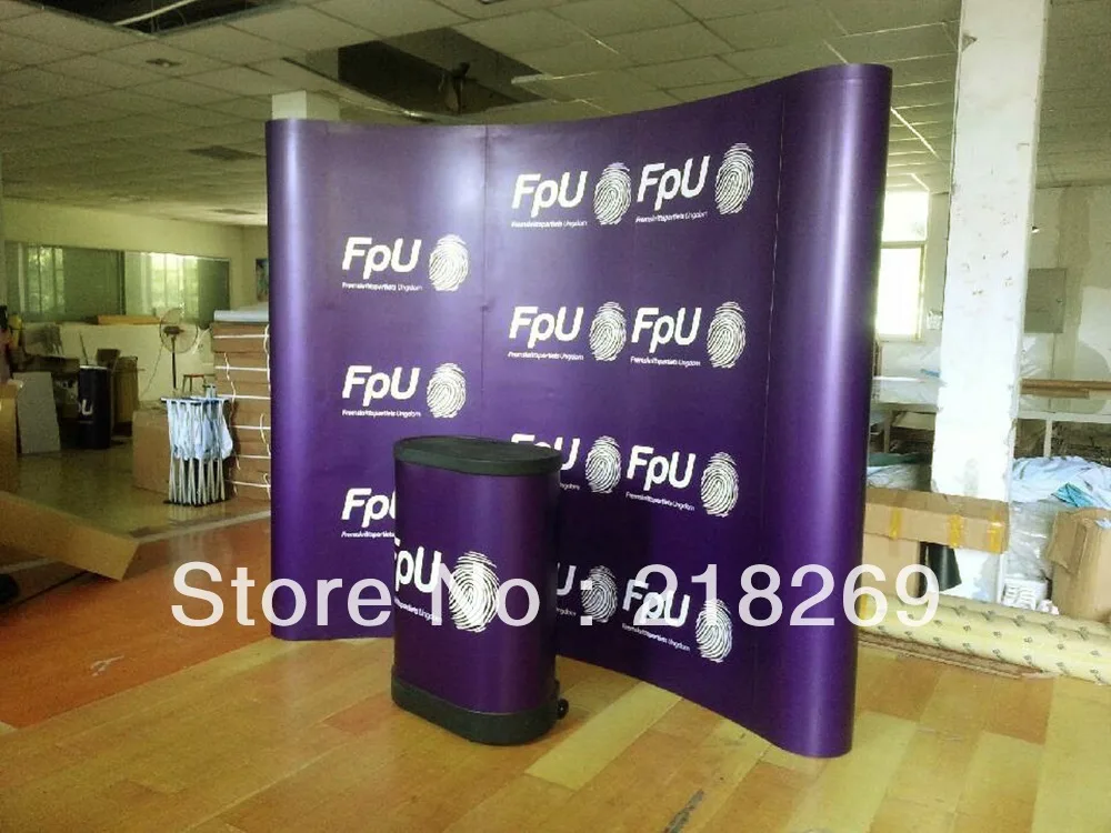

3X3(8X8ft) Custom printing Magnetic Arc Pop up Stand Banner with plastic Trolley Case Table, Backdrop display banner