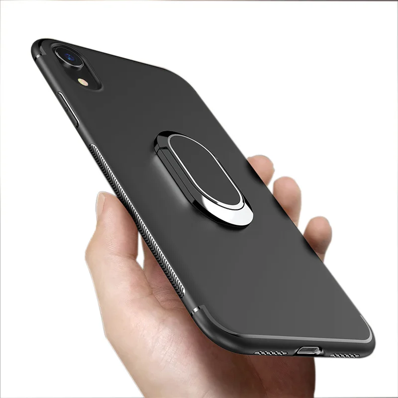 

For iPhone XR XS Max Case Metal Finger Ring Mobile Phone Bag Silicone Matte Business Slim Cover Protector For iPhone XR XS Case