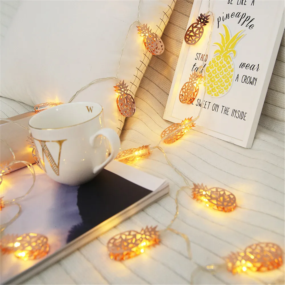 LED Metal Lanterns Lamp Rose Gold Pineapple Light String Battery Powered Garland Backyard Wire for Holiday Outdoor Decor | Освещение